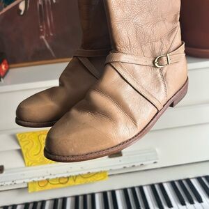 Vintage Chic Tan knee High Leather Boots with Strap Size 9